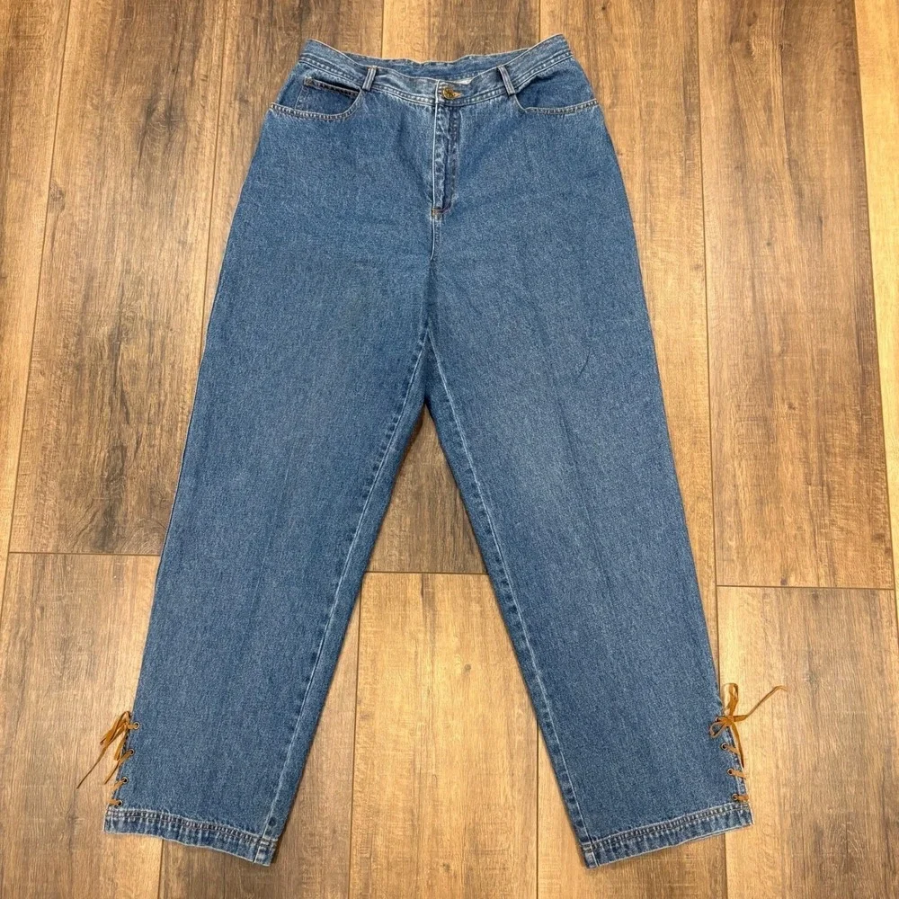 Stonebridge Womens Vintage Lace Up Hem-‎ Denim Jeans Size 12 Western Cowgirl